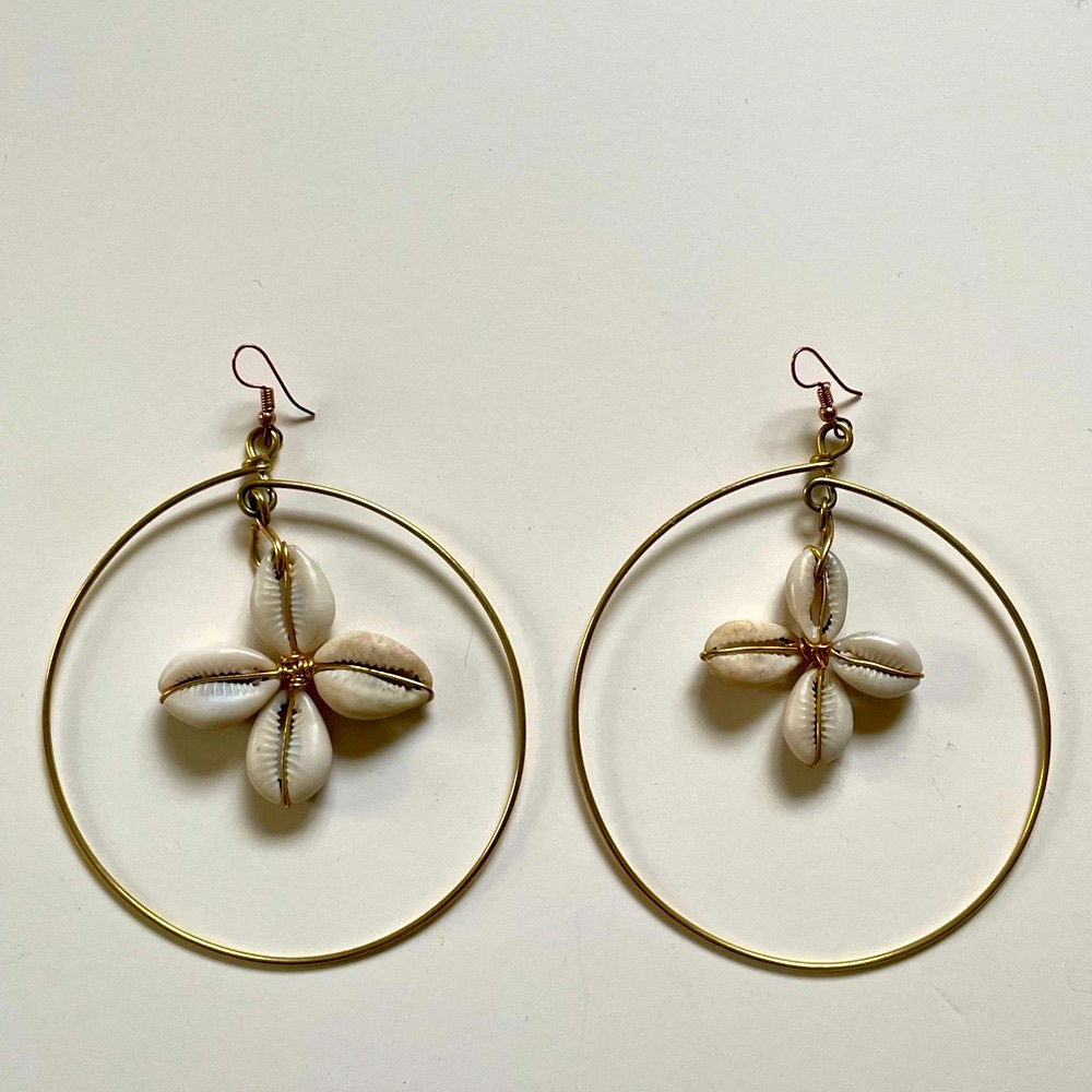 Cowrie shell hoop earrings